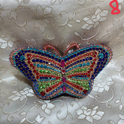 Woman Multicolored Diamond Butterfly Evening Purse Animal Crystal Wedding Bridal Clutch Bag Party Dinner Prom Novelty Handbag