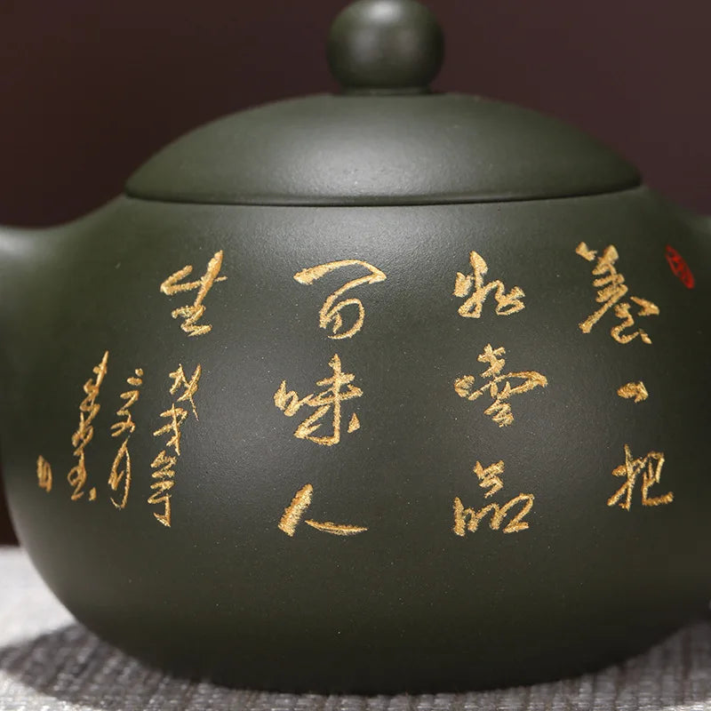 Zisha Teapot Yixing Handmade Pot, Kung-Fu Teaware, Purple Clay Drinkware for Puer Green Black Chinese Tea Green Xishi Carving