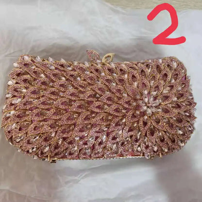 Woman White Pink Blue Colorful Diamond Flower Evening Purse Bridal Dinner Floral Hollow Out Handbag Crystal Wedding Party Bag