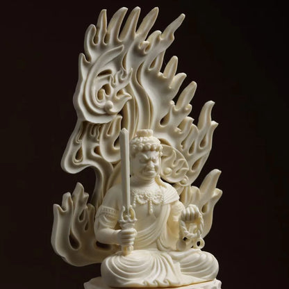 Sacred Acala Showcase: Fudo Myoo Enlightened Presence on Lotus - Exquisite Mingwan Wooden Buddha Artifact, Universal Craft