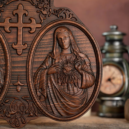 Sacred Heart of Jesus and Heart of Mary Jesus Christ Wall Decor Mural Religious Saint Statue Complete Catholic Christmas Gift