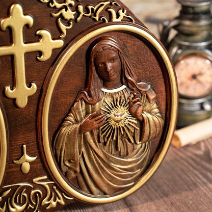 Sacred Heart of Jesus and Heart of Mary Jesus Christ Wall Decor Mural Religious Saint Statue Complete Catholic Christmas Gift