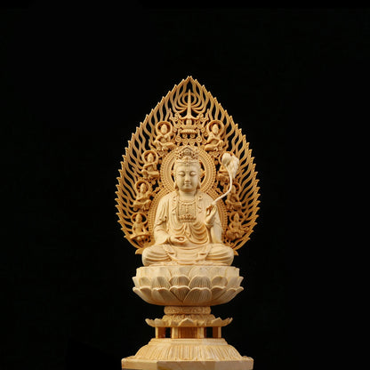 Sacred Solid Wood Sculpture, Medallion, Gautama, Patron Saint of Harmony and Prosperity, Embellishing Feng Shui