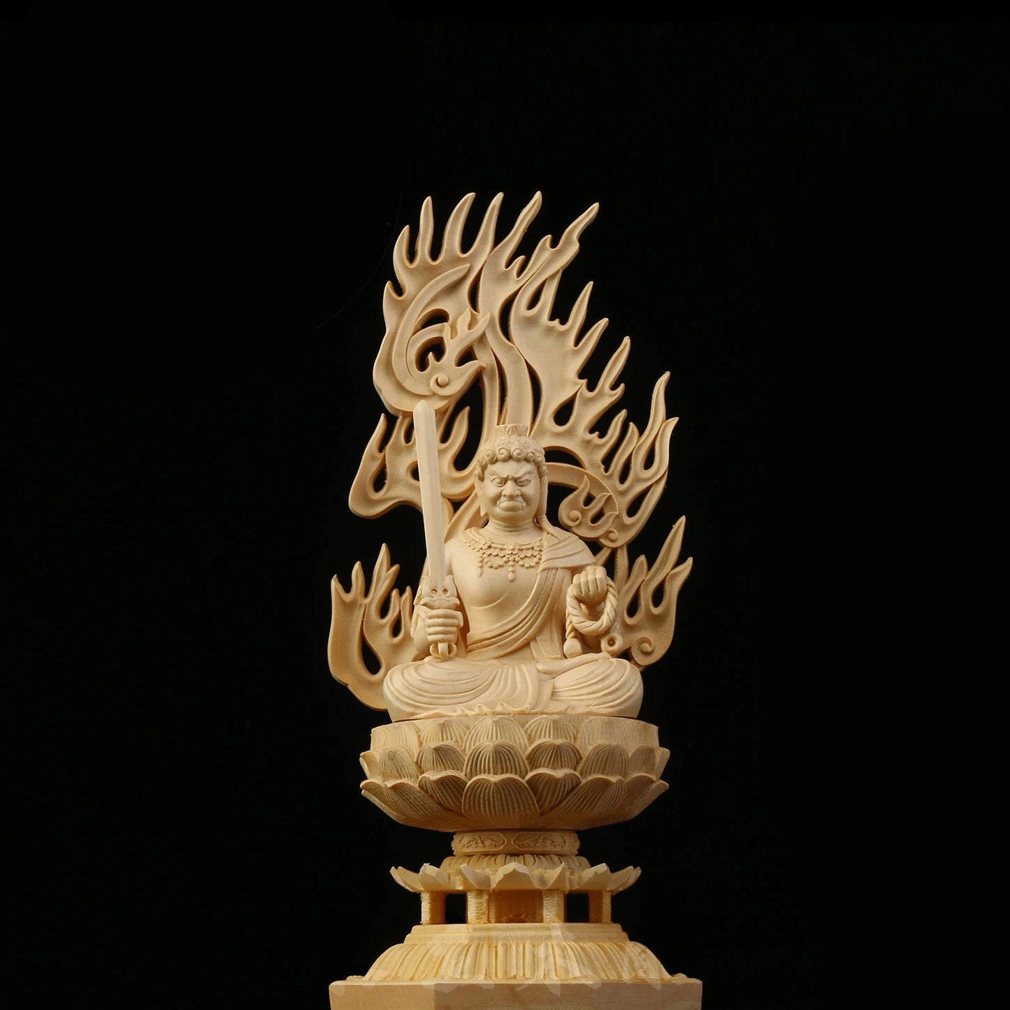 Sacred Solid Wood Sculpture, Medallion, Gautama, Patron Saint of Harmony and Prosperity, Embellishing Feng Shui