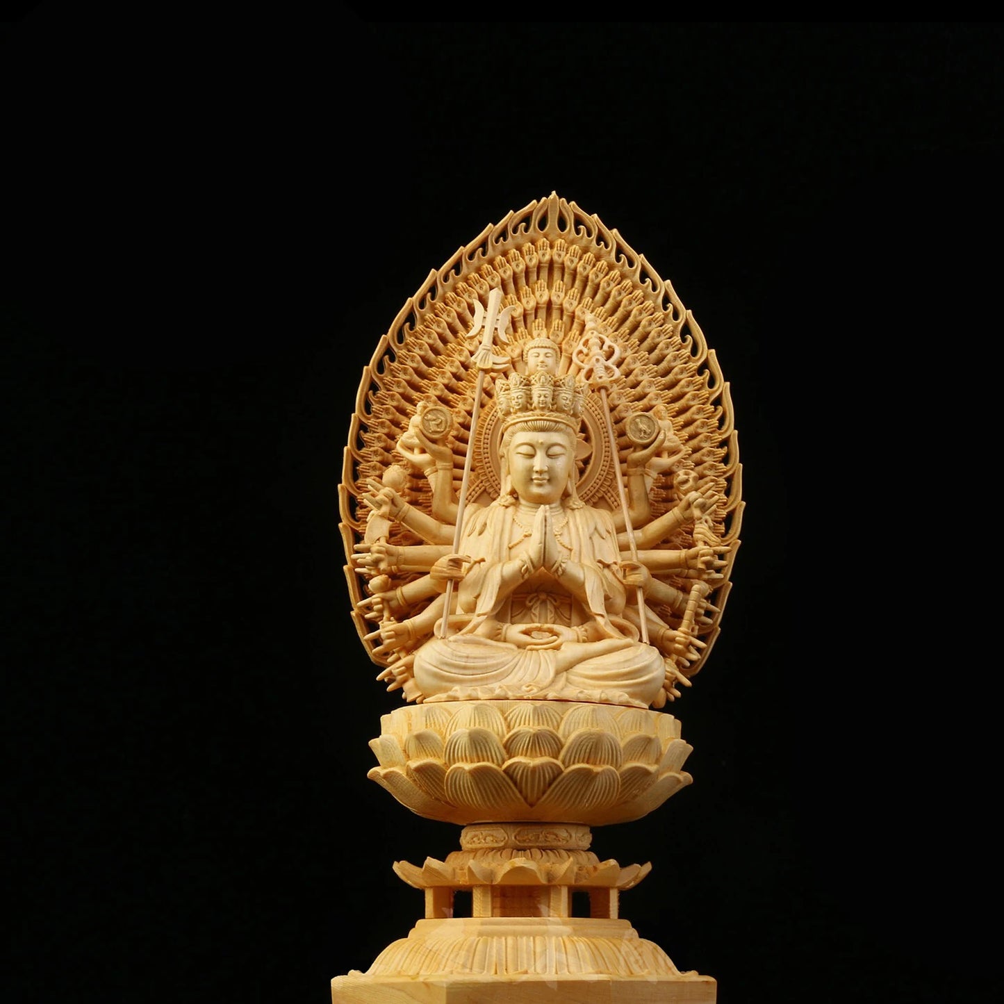 Sacred Solid Wood Sculpture, Medallion, Gautama, Patron Saint of Harmony and Prosperity, Embellishing Feng Shui