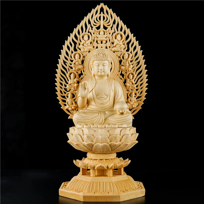 Sacred Solid Wood Sculpture, Medallion, Gautama, Patron Saint of Harmony and Prosperity, Embellishing Feng Shui