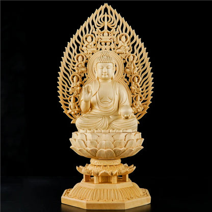Sacred Solid Wood Sculpture, Medallion, Gautama, Patron Saint of Harmony and Prosperity, Embellishing Feng Shui