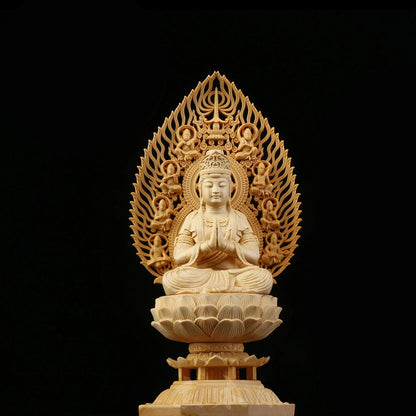 Sacred Solid Wood Sculpture, Medallion, Gautama, Patron Saint of Harmony and Prosperity, Embellishing Feng Shui