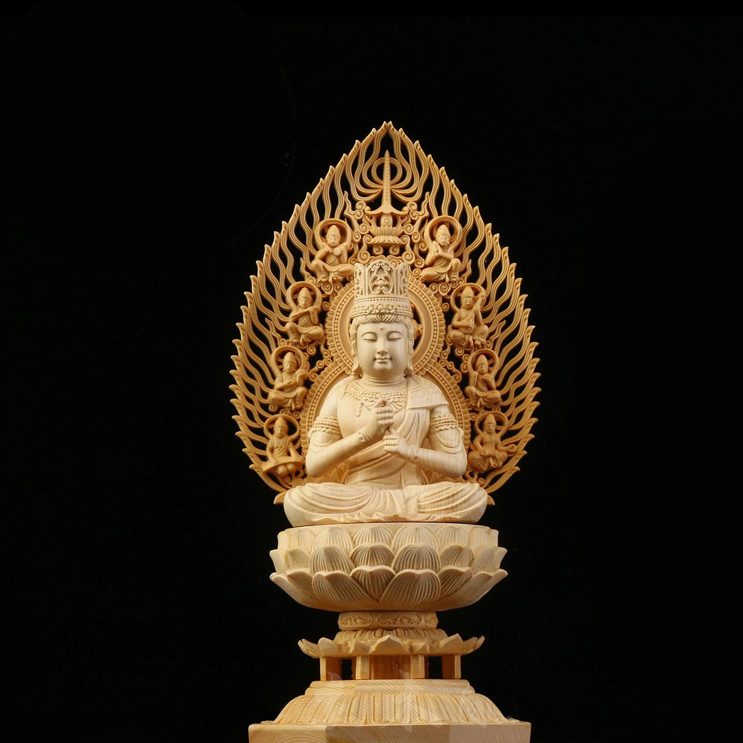 Sacred Solid Wood Sculpture, Medallion, Gautama, Patron Saint of Harmony and Prosperity, Embellishing Feng Shui