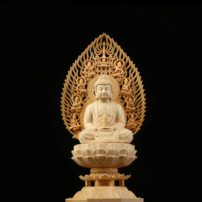 Sacred Solid Wood Sculpture, Medallion, Gautama, Patron Saint of Harmony and Prosperity, Embellishing Feng Shui