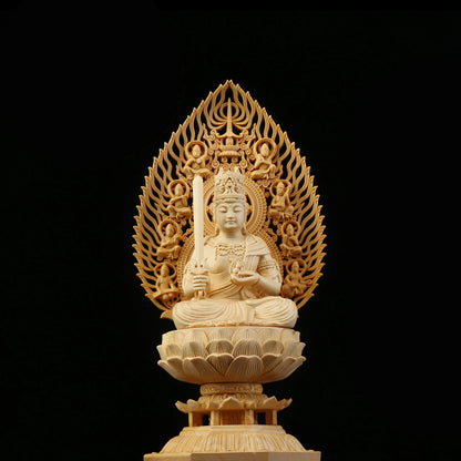 Sacred Solid Wood Sculpture, Medallion, Gautama, Patron Saint of Harmony and Prosperity, Embellishing Feng Shui