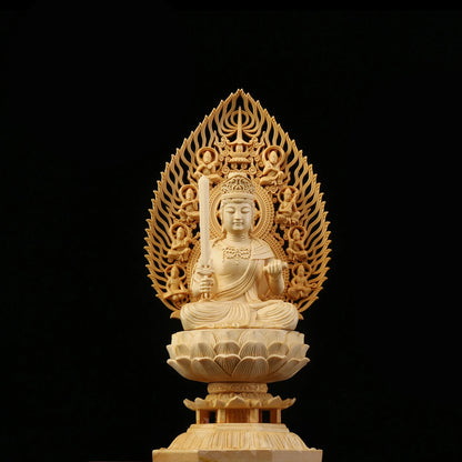 Sacred Solid Wood Sculpture, Medallion, Gautama, Patron Saint of Harmony and Prosperity, Embellishing Feng Shui