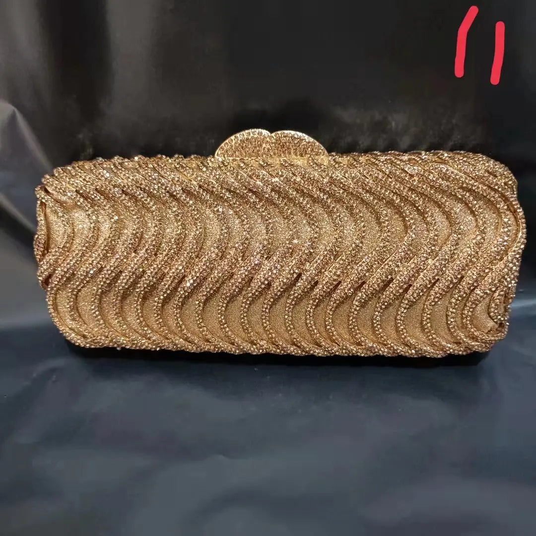 Gold Color Elegant Dinner Clutches Woman Diamond Hollow Evening Purse Wedding Bridal Rhinestone Gala Bag Party Crystal Handbag