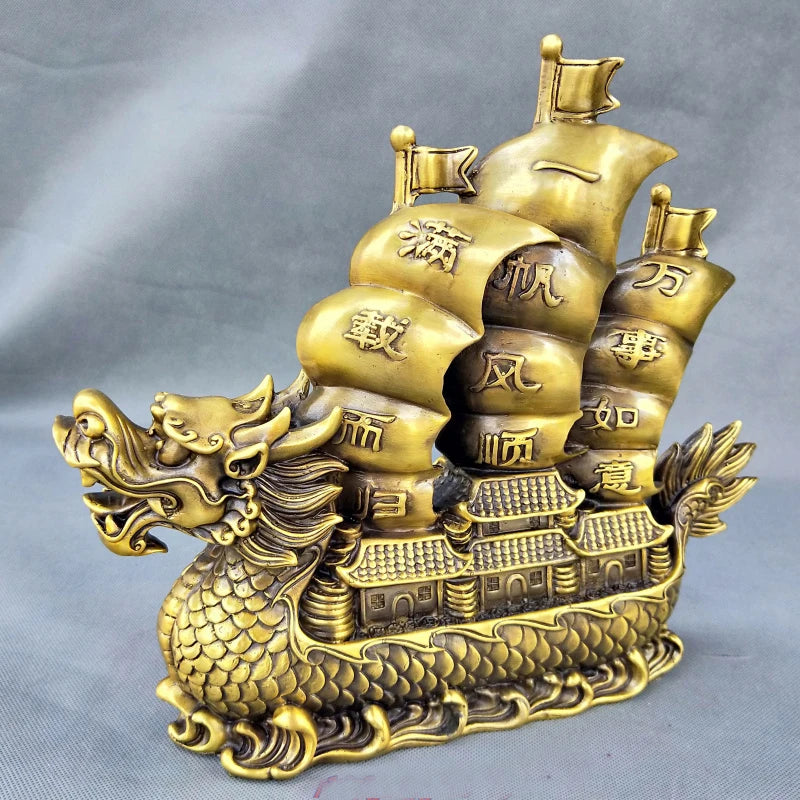 HOT SALE # HOME business company GIFT efficacious Talisman Money Drawing GOLD dragon boat Sailboat brass FENG SHUI Mascot statue