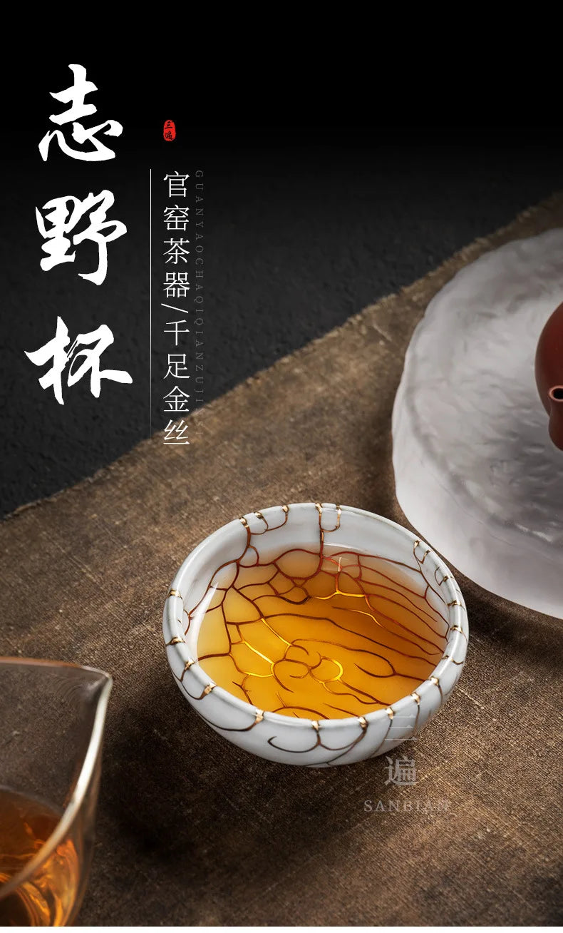 Three Times Weng Muruzheng Handmade Zhiye Cup24kGold Silk Master Cup Tea Cup Tea Ceramic Kung Fu Jianzhan Personal Cup