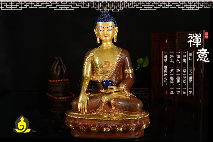 33cm LARGE # GOOD # Buddhist disciple efficacious Safety Protection Tibet Nepal Gold-plated Shakya Mani brass Buddha statue