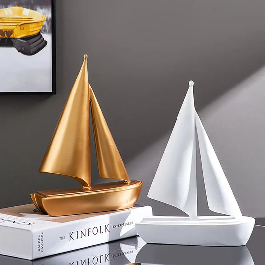 Sailing Sculptures Figurines for Interior Living Room Decor Home Yacht Statue Nordic Bedroom Ornaments