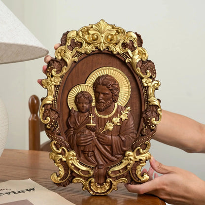 Saint Joseph Wood Carving Religious Icons Father's Day Christian Gift Wall Art Work Figure Carving Catholic Home Decor