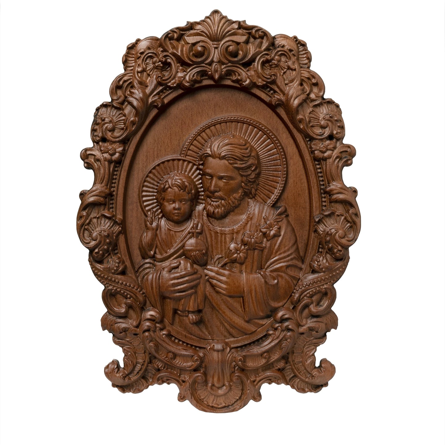 Saint Joseph Wood Carving Religious Icons Father's Day Christian Gift Wall Art Work Figure Carving Catholic Home Decor