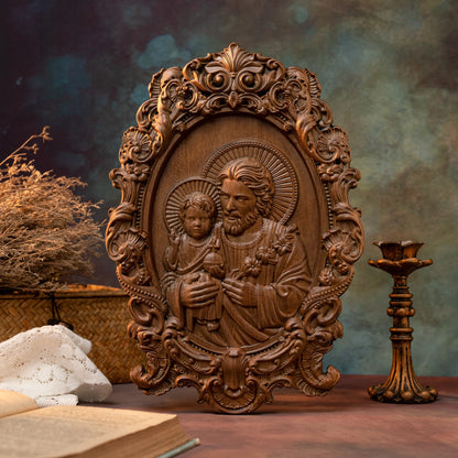 Saint Joseph Wood Carving Religious Icons Father's Day Christian Gift Wall Art Work Figure Carving Catholic Home Decor