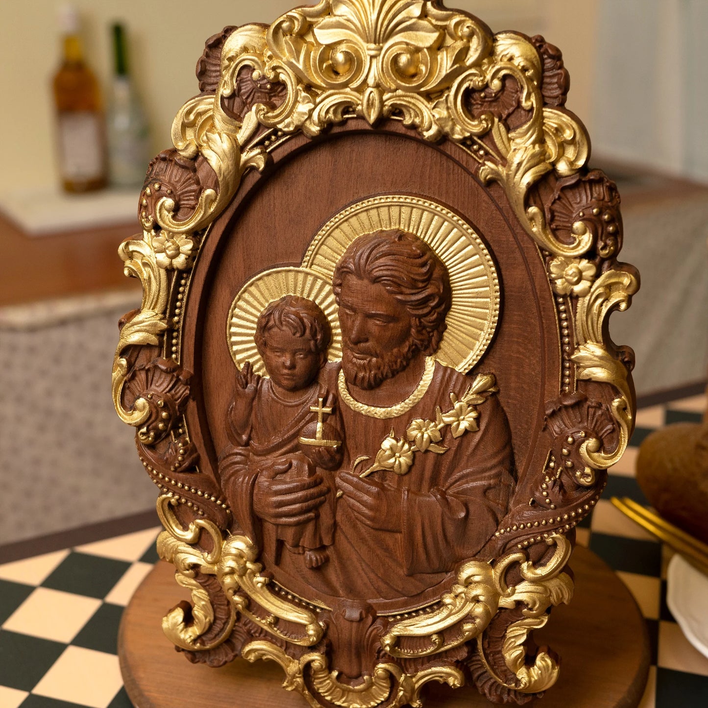 Saint Joseph Wood Carving Religious Icons Father's Day Christian Gift Wall Art Work Figure Carving Catholic Home Decor