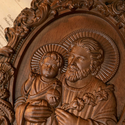 Saint Joseph Wood Carving Religious Icons Father's Day Christian Gift Wall Art Work Figure Carving Catholic Home Decor