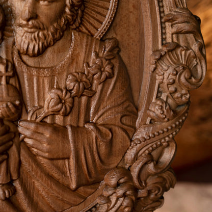 Saint Joseph Wood Carving Religious Icons Father's Day Christian Gift Wall Art Work Figure Carving Catholic Home Decor