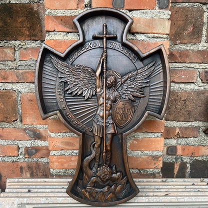 Saint Michael Archangel Cross St. Michael Statue Patron Saint Religious Figure Home Wall Decor Wooden Christian Gift