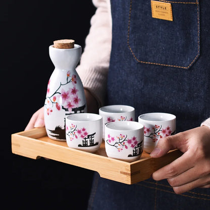Sakura Pattern Japanese Sake Sets Wine Bottle Cups Sets for Bar Ceramic Drinkware Tea Set Cup Kungfu Tea Set Tea Pot Set