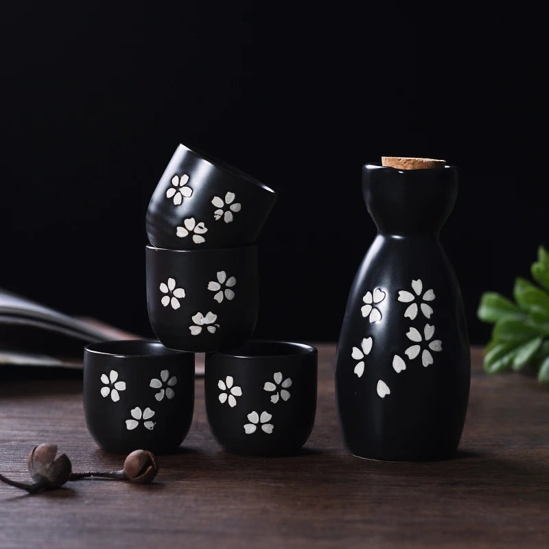 Sakura Pattern Japanese Sake Sets Wine Bottle Cups Sets for Bar Ceramic Drinkware Tea Set Cup Kungfu Tea Set Tea Pot Set