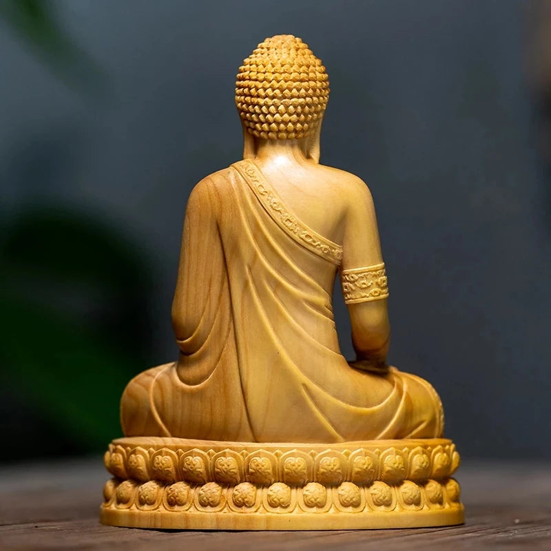 Sakyamuni-Mini Thailand Buddha Statue Boxwood Figurines Collection Home Decor Ornaments 10CM