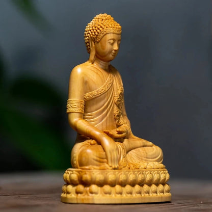 Sakyamuni-Mini Thailand Buddha Statue Boxwood Figurines Collection Home Decor Ornaments 10CM