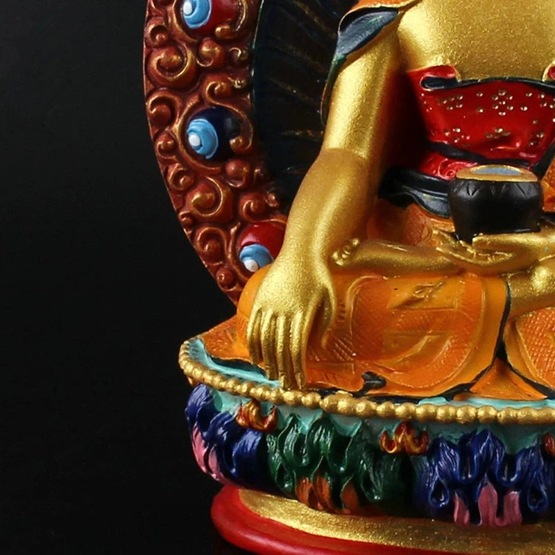 Sakyamuni Resin Buddha Figurine, Bodhisattva Delicate Hand Plated Buddhist Tranic Tibetan Treasure Figure Buddha Statue