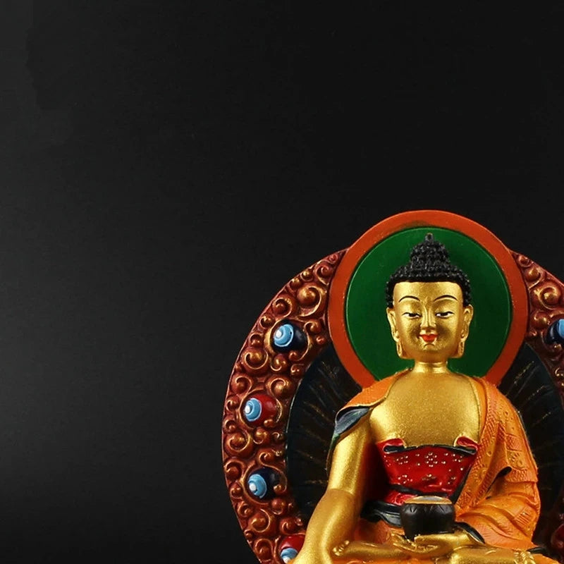 Sakyamuni Resin Buddha Figurine, Bodhisattva Delicate Hand Plated Buddhist Tranic Tibetan Treasure Figure Buddha Statue