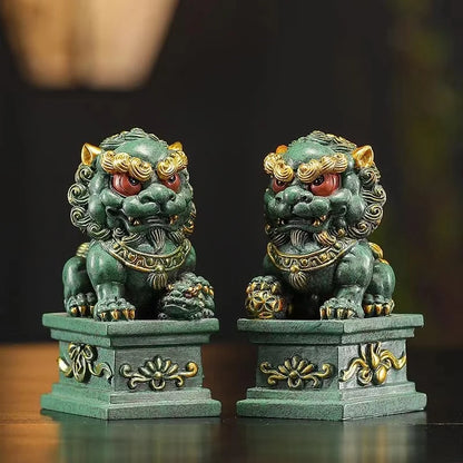 Sandstone Beijing Lions Statue Chinese Traditional Mascot Home Room Office Feng Shui Patron  Saint Animals Statue