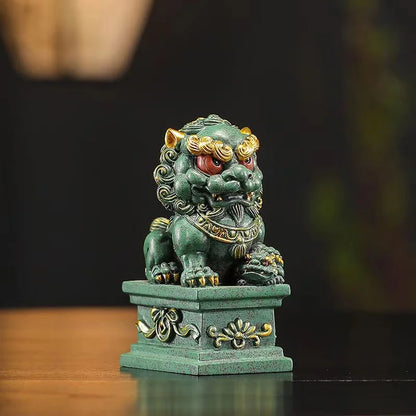Sandstone Beijing Lions Statue Chinese Traditional Mascot Home Room Office Feng Shui Patron  Saint Animals Statue