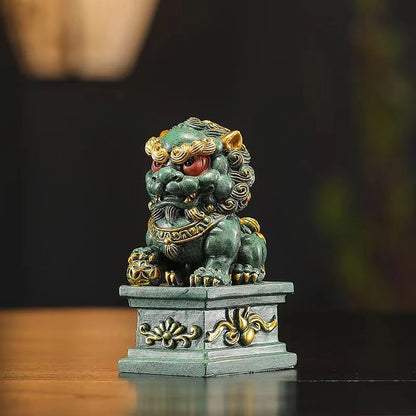 Sandstone Beijing Lions Statue Chinese Traditional Mascot Home Room Office Feng Shui Patron  Saint Animals Statue
