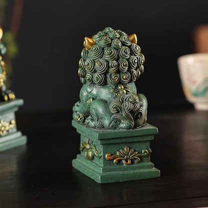 Sandstone Beijing Lions Statue Chinese Traditional Mascot Home Room Office Feng Shui Patron  Saint Animals Statue