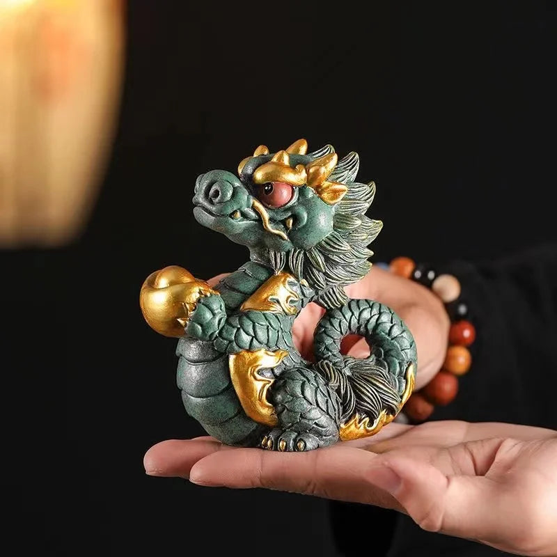 Sandstone Zodiac Fortune Dragon Statue Chinese mascot  Home Room Office Feng Shui Statue Best Gift in Year of the Dragon