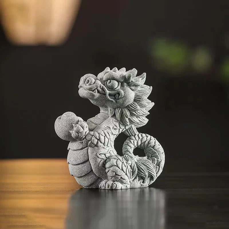 Sandstone Zodiac Fortune Dragon Statue Chinese mascot  Home Room Office Feng Shui Statue Best Gift in Year of the Dragon