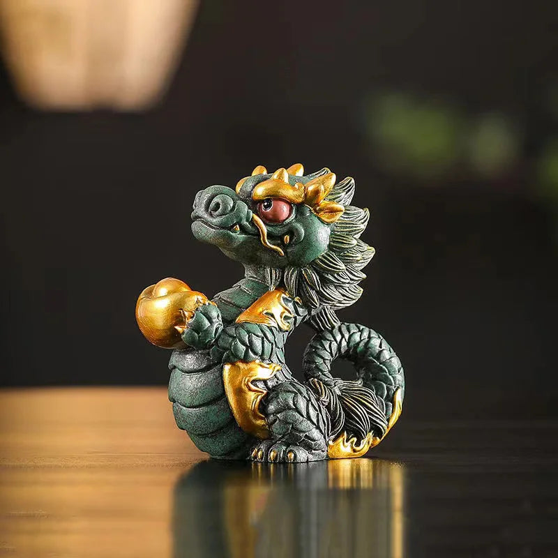 Sandstone Zodiac Fortune Dragon Statue Chinese mascot  Home Room Office Feng Shui Statue Best Gift in Year of the Dragon
