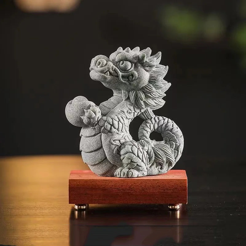 Sandstone Zodiac Fortune Dragon Statue Chinese mascot  Home Room Office Feng Shui Statue Best Gift in Year of the Dragon