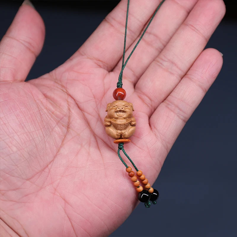 Santalum Wood 2cm Traditional Chinese Animal Sculpture Chinese Zodiac Pig Pendant Car Hanging Bag Pendant Mascot Collection