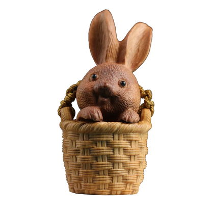 Santalum Wood 5.3cm Animal Sculpture Rabbit Flower basket Pendant Car Hanging Bag pendant Mascot Collection