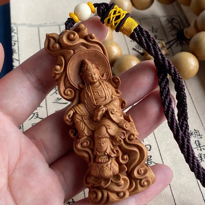 Santalum Wood Car Hanging Real Wood Wood Sculpture Zen Buddha Wood Statue Collection God Lucky Figure Statue Pendant Buddha head