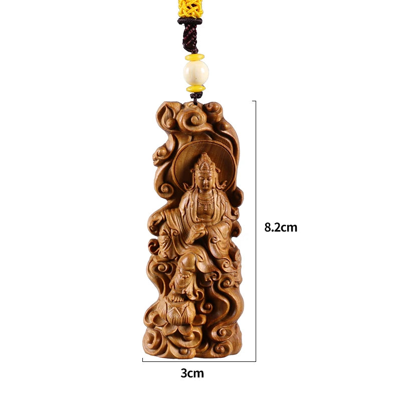 Santalum Wood Car Hanging Real Wood Wood Sculpture Zen Buddha Wood Statue Collection God Lucky Figure Statue Pendant Buddha head