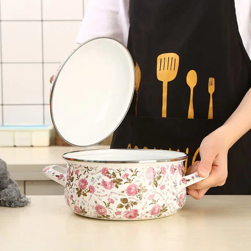 Saucepan Soup Pots Porcelain Enameled Thicken Kitchen Accessories Gas Cooker General Use Daily Cooking Cookware Easy Cleaning