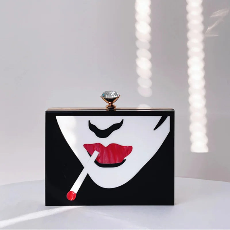 Colorful Pattern Lips Smile Woman Handbag Wedding Bridal Cocktail Birthday Party Purse Female Prom Dinner Elegant Evening Bag