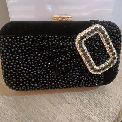 Female Black Handle Day Clutches Purse Woman Rhinestone Crystal Wrinkle Evening Purse Elegant Wedding Bridal Bag Handbag