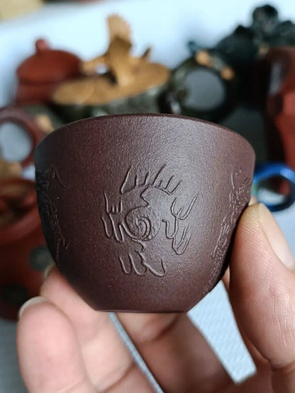 Chinese Yixing Zisha Clay Purple Mud Master's Cup Two Dragons Play With A Pearl 50ml